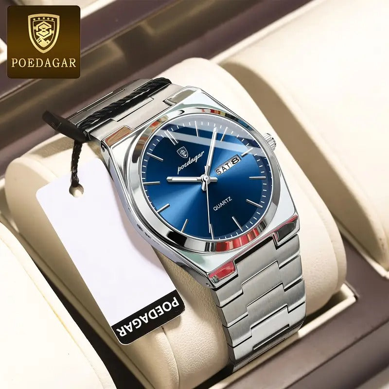 new mens stainless steel quartz wristwatch luminous calendar mens watch for gifts - jewelry & accessories