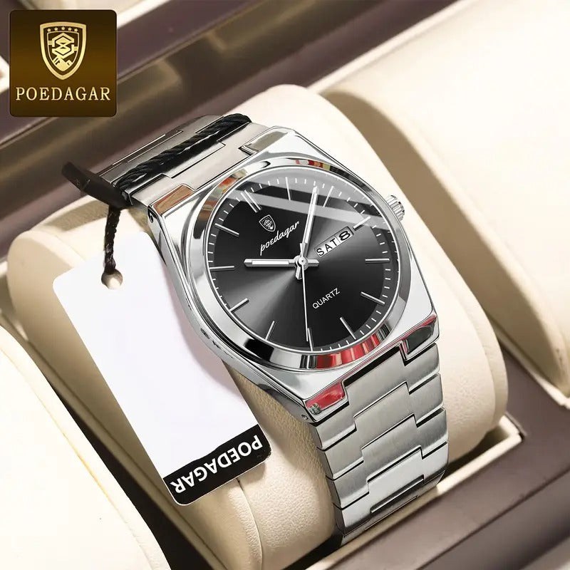 new mens stainless steel quartz wristwatch luminous calendar mens watch for gifts - jewelry & accessories