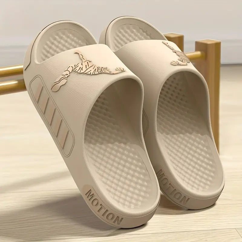 mens summer non slip eva slide sandals thick cushioned sole slip on for hiking outdoor indoor use trendy casual black with white accents - men's shoes