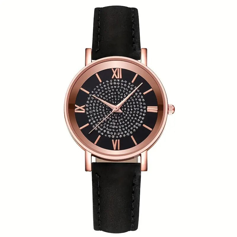 ladies casual quartz watch embellishments round