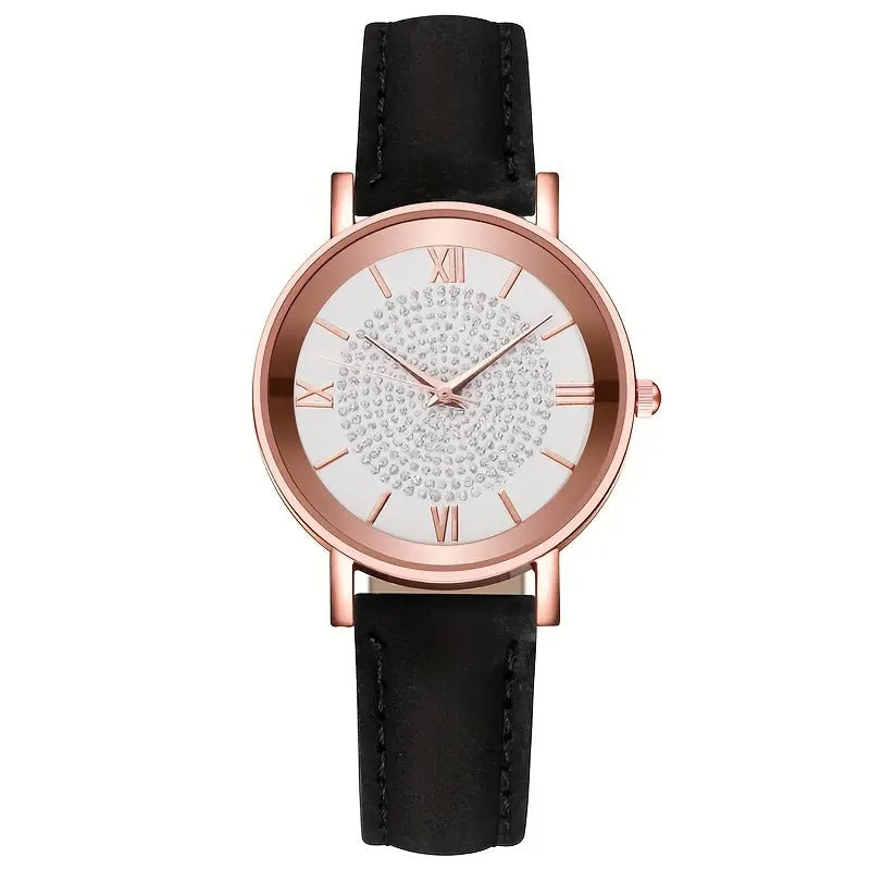 ladies casual quartz watch embellishments round