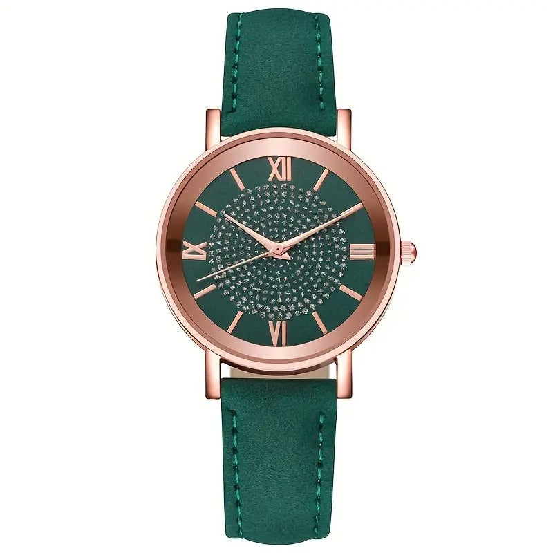 ladies casual quartz watch embellishments round