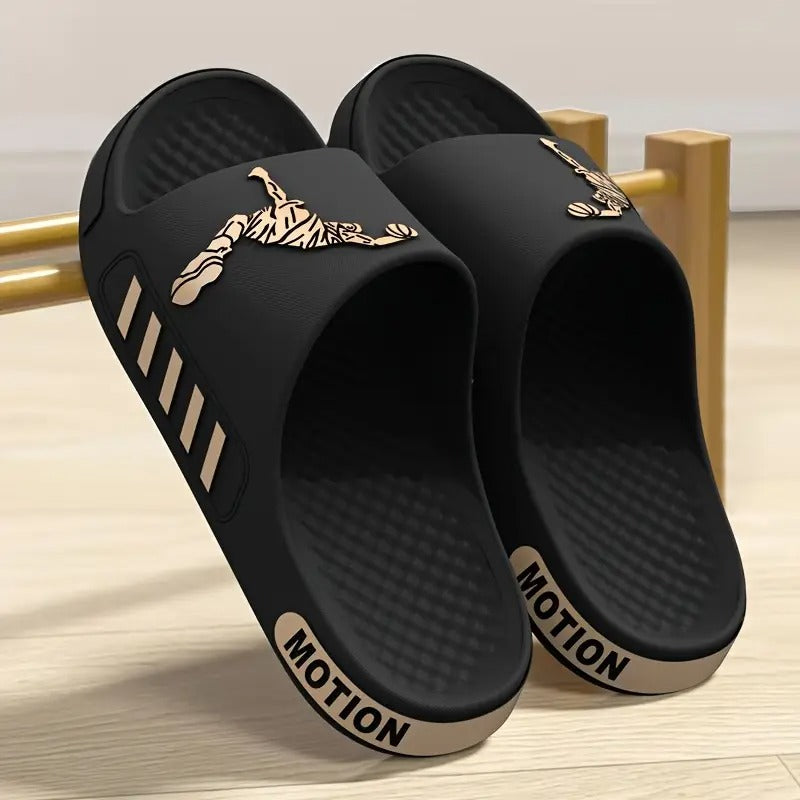 mens summer non slip eva slide sandals thick cushioned sole slip on for hiking outdoor indoor use trendy casual black with white accents - men's shoes