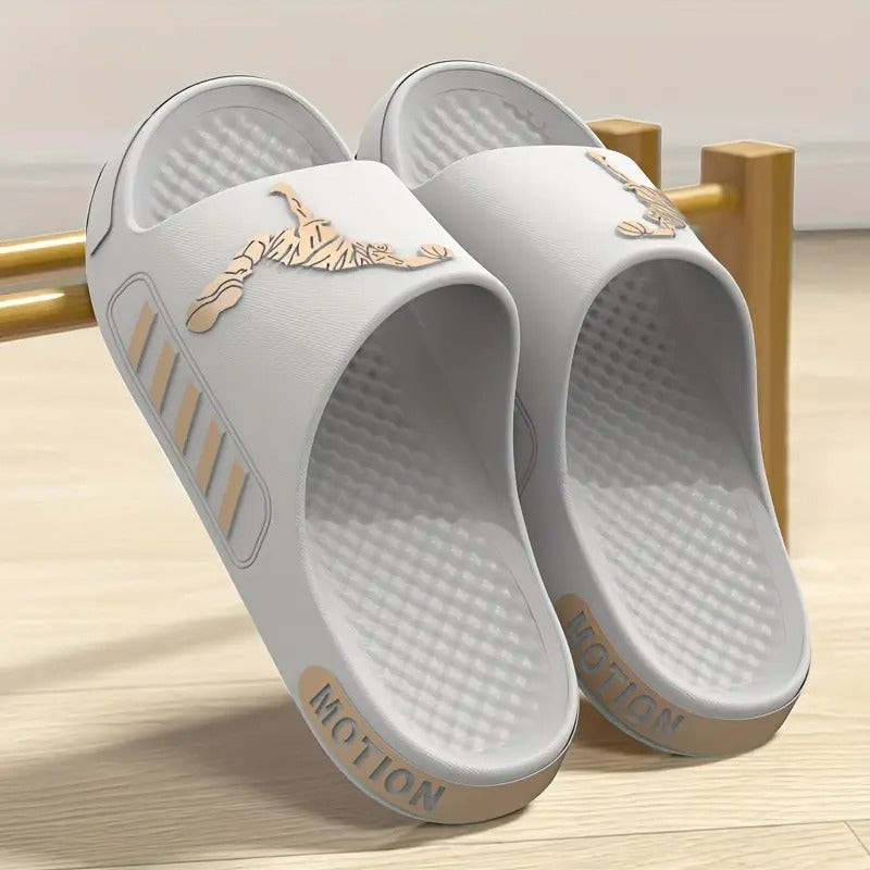 mens summer non slip eva slide sandals thick cushioned sole slip on for hiking outdoor indoor use trendy casual black with white accents - men's shoes