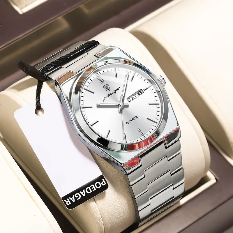 new mens stainless steel quartz wristwatch luminous calendar mens watch for gifts - jewelry & accessories