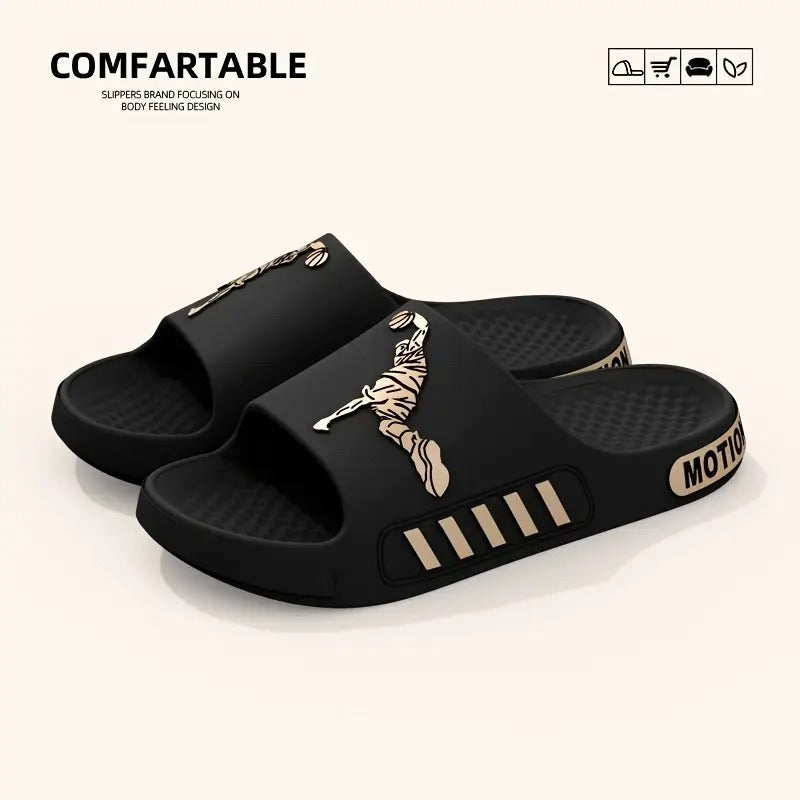 mens summer non slip eva slide sandals thick cushioned sole slip on for hiking outdoor indoor use trendy casual black with white accents - men's shoes