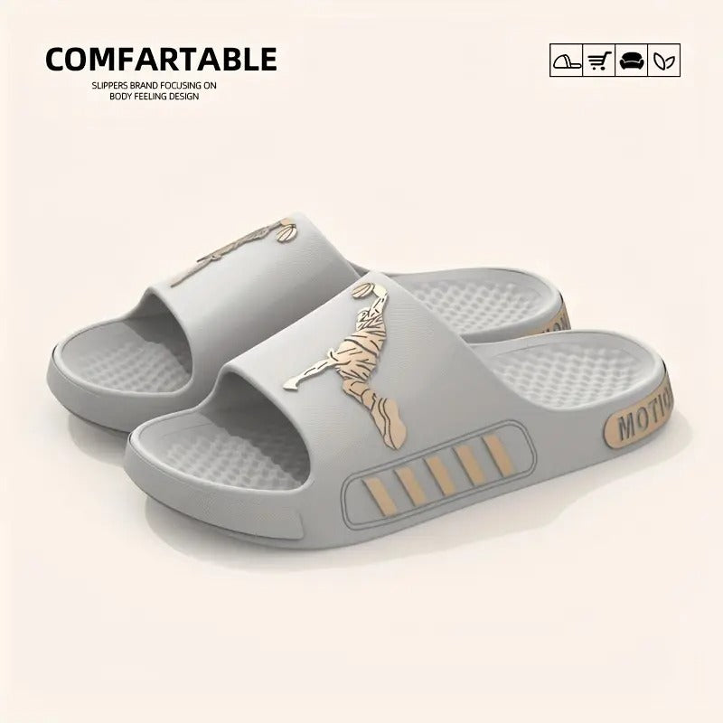 mens summer non slip eva slide sandals thick cushioned sole slip on for hiking outdoor indoor use trendy casual black with white accents - men's shoes