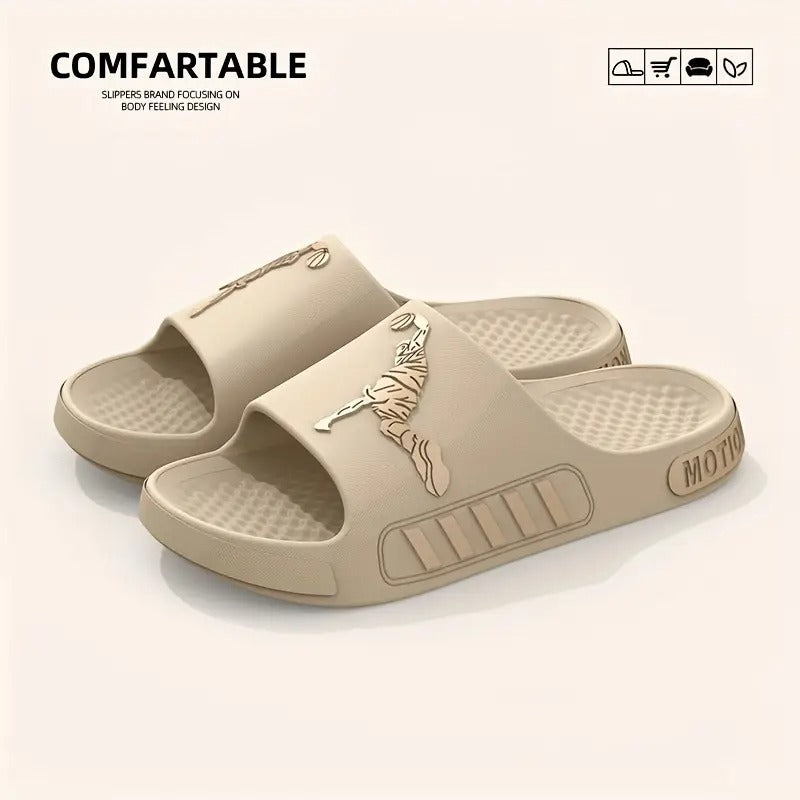 mens summer non slip eva slide sandals thick cushioned sole slip on for hiking outdoor indoor use trendy casual black with white accents - men's shoes