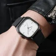 mens trendy square minimalist quartz watch with a scale dial 1pc set does not a watch box