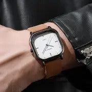mens trendy square minimalist quartz watch with a scale dial 1pc set does not a watch box